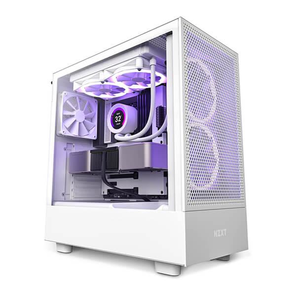 NZXT H5 Flow (E-ATX) Mid Tower Cabinet With Tempered Glass Side Panel (White)