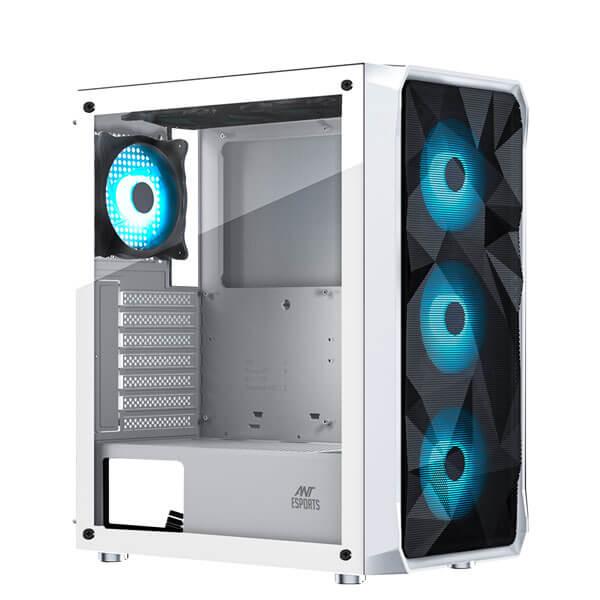 ANT ESPORTS ICE-112 AUTO RGB (ATX) MID TOWER CABINET WITH TEMPERED GLASS SIDE PANEL (WHITE)