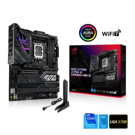 ASUS ROG Strix Z790-E Gaming WiFi II (Intel® 14th, 13th &amp; 12th Gen) LGA 1700 ATX motherboard, 18+1 power stages, DDR5 slots, five M.2 slots, PCIe® 5.0, WiFi 7, USB 20Gbps w/ PD 3.0 up to 30W