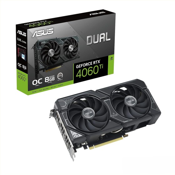 Asus Dual GeForce RTX™ 4060 Ti OC Edition 8GB GDDR6 Graphics Card with two powerful Axial-tech fans and a 2.5-slot design for broad compatibility