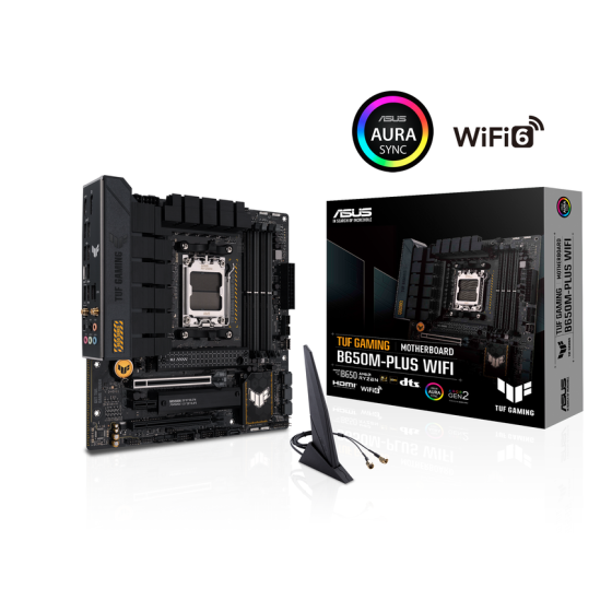 ASUS  TUF GAMING B650M-PLUS WIFI AMD Ryzenâ„¢ AM5 Micro-ATX Motherboard, 14 power stages, PCIeÂ® 5.0 M.2 support, DDR5 memory, WiFi 6 and 2.5 Gb Ethernet, USB4Â® support and Aura Sync