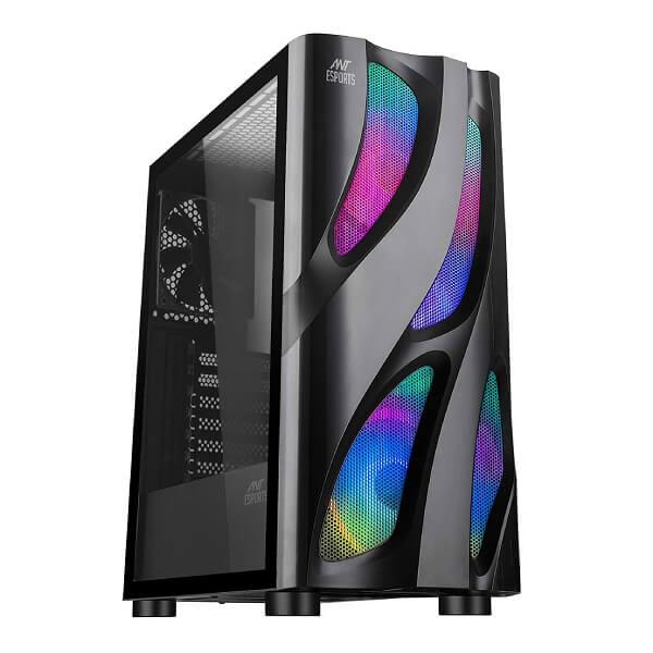 Ant Esports ICE-320TG Auto RGB (ATX) Mid Tower Cabinet With Tempered Glass Side Panel (Black)