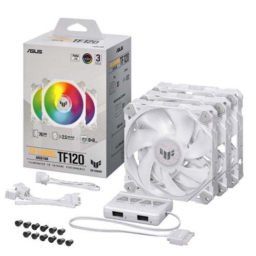 ASUS TUF Gaming TF120 ARGB Fan &#8211; Triple Fan Kit with ARGB Controller (White)