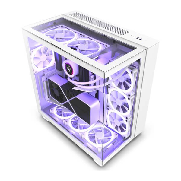 NZXT H9 Elite (ATX) Mid Tower Cabinet With Tempered Glass Side Panel, Fan Controller and RGB Controller (White)